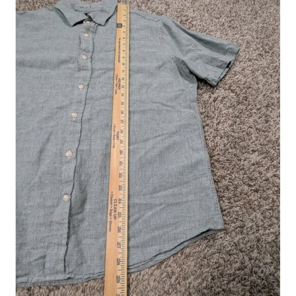 Banana Republic Shirt Mens Large Green Linen Blend Slim Short Sleeve Button Up - Picture 7 of 7
